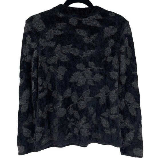 J. Jill Textured Leaf Pattern Crewneck Sweater Black Soft Women Small - Picture 3 of 7